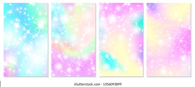 Mermaid background. Unicorn pattern. Color princess background. Christmas rainbow backdrop. Vector illustration.