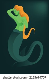Mermaid beautiful girl isolated icon. Artistic illustration. Luxury style