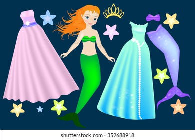 Mermaid beautiful Paper Doll. Body templates. 