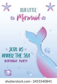 Mermaid birthday invitation. Under the sea theme party. Vector illustration.