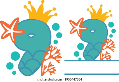 Mermaid Birthday Number 9 - Mermaid Monogram design