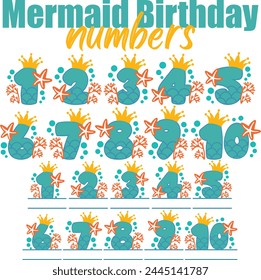 Mermaid Birthday Numbers Vector Designs Bundle