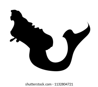 mermaid black silhouette.Character mermaid floats on sea. Fantastic landscape. Beautiful girl,woman with fin.Modern flat cartoon vector illustration icons. Isolated on white. Flying black 
mermaid