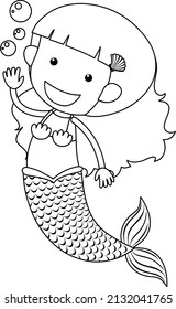 Mermaid black and white doodle character illustration
