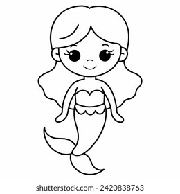 mermaid black and white vector illustration for coloring book	