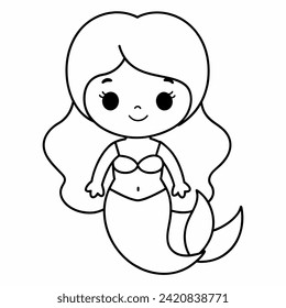mermaid black and white vector illustration for coloring book	