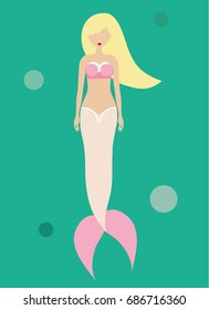 Mermaid with blond hair. Flat vector illustration