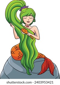 Mermaid Brushing Hair Cartoon Colored Clipart 