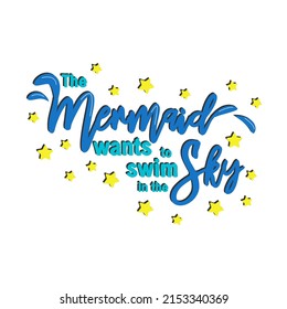 Mermaid card with hand drawn sea elements and lettering. Calligraphy summer quote with seashells, hearts and pearls