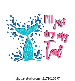 Mermaid card with hand drawn sea elements and lettering. Inspirational quote about the sea. Mythical creatures