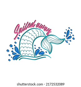 Mermaid card with hand drawn sea elements and lettering. Inspirational quote about the sea. Mythical creatures