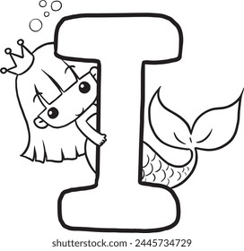 I mermaid cartoon doodle coloring page