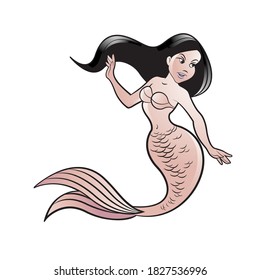 mermaid cartoon isolated on white background