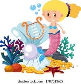Mermaid cartoon on white background illustration