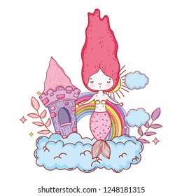 mermaid with castle and rainbow
