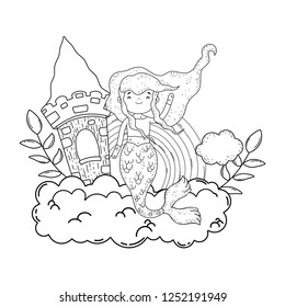 mermaid with castle undersea scene