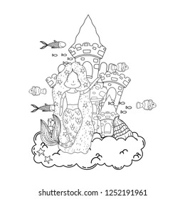 mermaid with castle undersea scene