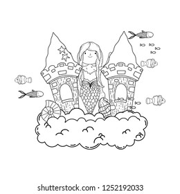 mermaid with castle undersea scene