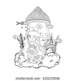 mermaid with castle undersea scene