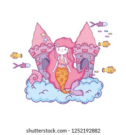 mermaid with castle undersea scene