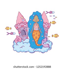 mermaid with castle undersea scene