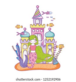 mermaid with castle undersea scene