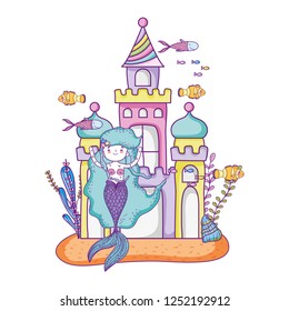 mermaid with castle undersea scene