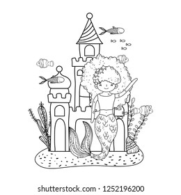 mermaid with castle undersea scene