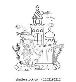 mermaid with castle undersea scene