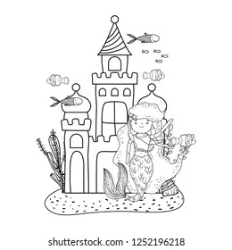 mermaid with castle undersea scene