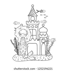 mermaid with castle undersea scene
