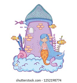mermaid with castle undersea scene