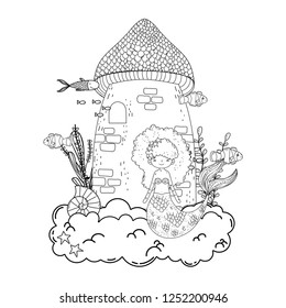 mermaid with castle undersea scene