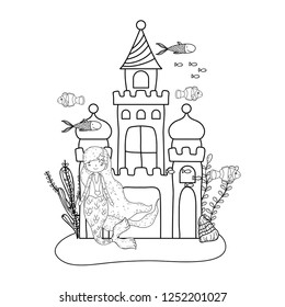 mermaid with castle undersea scene