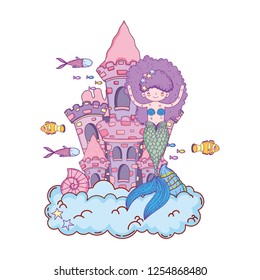 mermaid with castle undersea scene