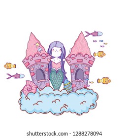 mermaid with castle undersea scene