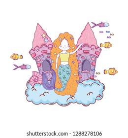 mermaid with castle undersea scene