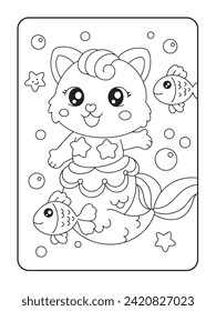 Mermaid Cat coloring page illustration