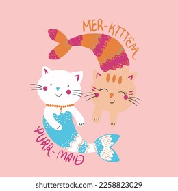 Meerjungfrau Katze Illustration. Girl-Mode und mehr