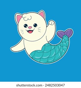 the mermaid cat waved her hand in a friendly manner. suitable for stickers and others