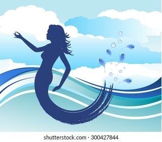 mermaid with clouds and water 