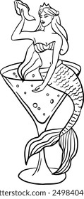 Mermaid in a cocktail glass. Mermaid in Martini glass bachelorette party Icon.