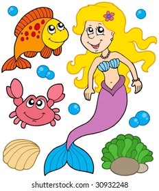 Mermaid collection on white background - vector illustration.