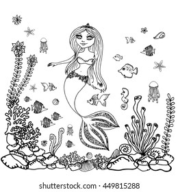 Mermaid Undersea Hand Drawn Vector Illustration Stock Vector (Royalty ...