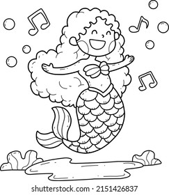 mermaid coloring book . Isolated on white background. Vector cartoon medmaid singing