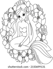 mermaid coloring book page for child and kids
