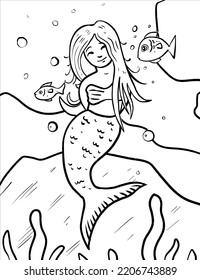 Mermaid Coloring Book Page Kids Line Stock Vector (Royalty Free ...