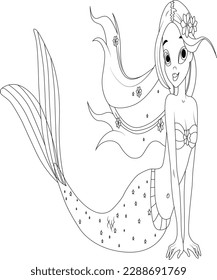 Mermaid coloring book page for kids
