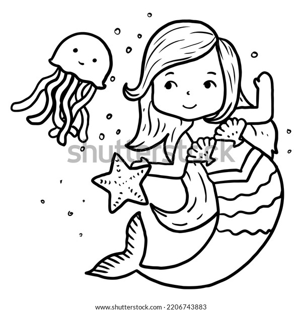 Mermaid Coloring Book Page Kids Line Stock Vector (Royalty Free ...