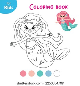 Mermaid Coloring For Children, A Series Of Pictures. Contains Cute Illustrations Of Mermaids And Sea Creatures. Ideal For Igniting Imagination And Creativity In Children. Colorful Sea Creatures
